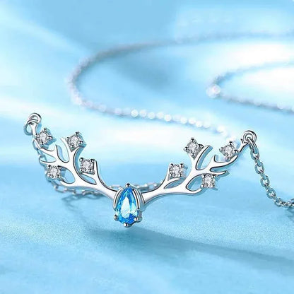 S925 Sterling Silver Christmas Reindeer Antler Necklace with Diamonds - JIMMY JEWELRY 01