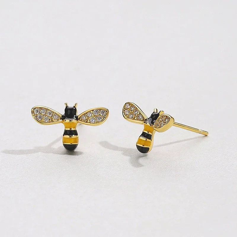 S925 Sterling Silver Diamond-set Bee Earrings - JIMMY JEWELRY 01