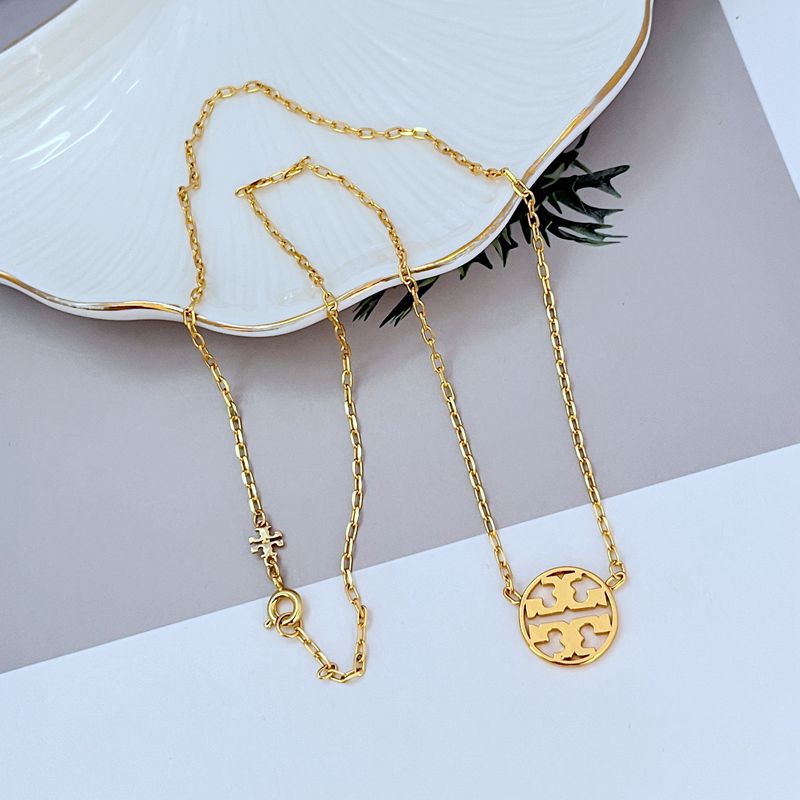 Tory Burch Minimalist Openwork Logo Pendant Metal Necklace