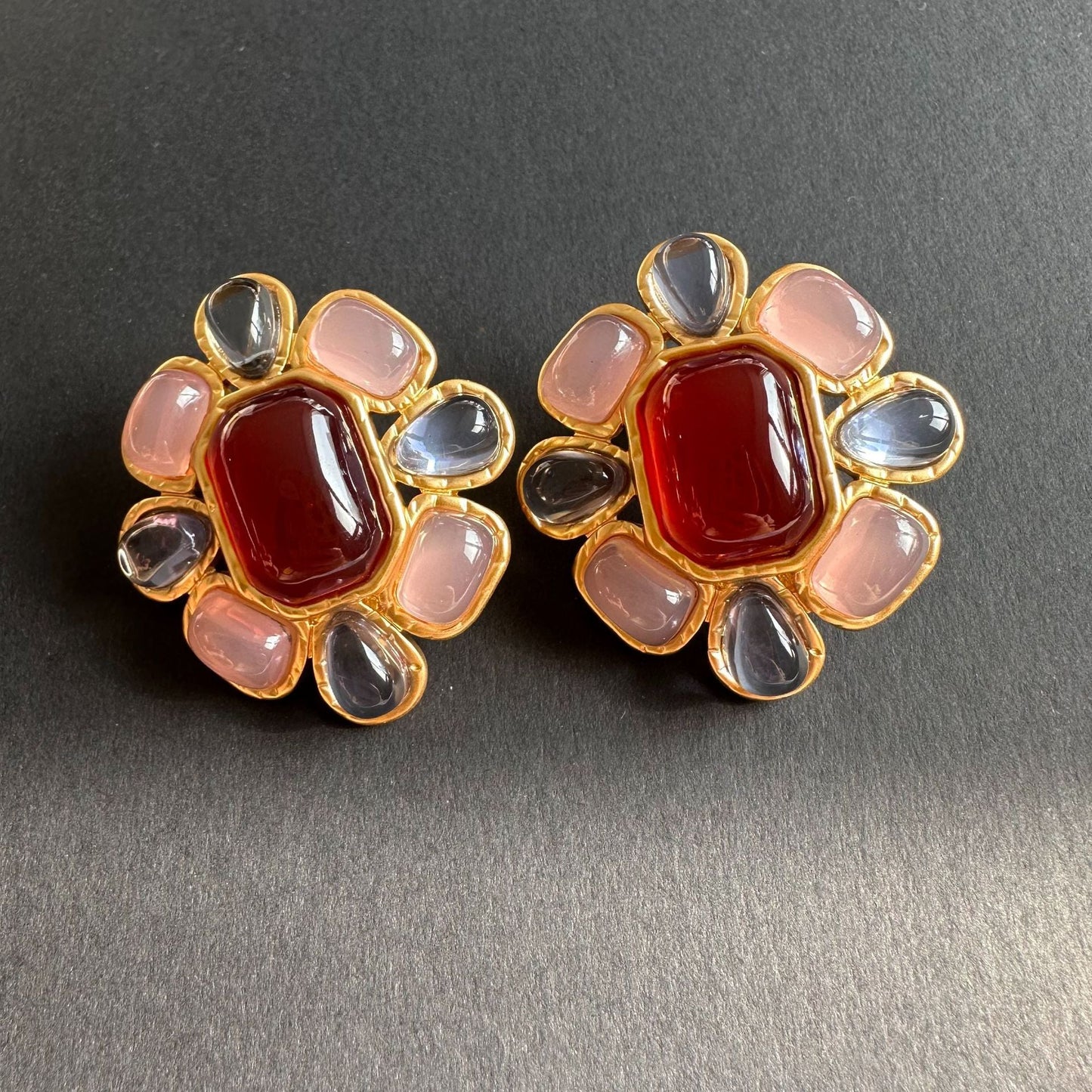 Vintage-Style Irregular Colored Crystal Earrings (Studs & Clip-ons)