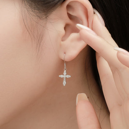 diamond cross hook earrings