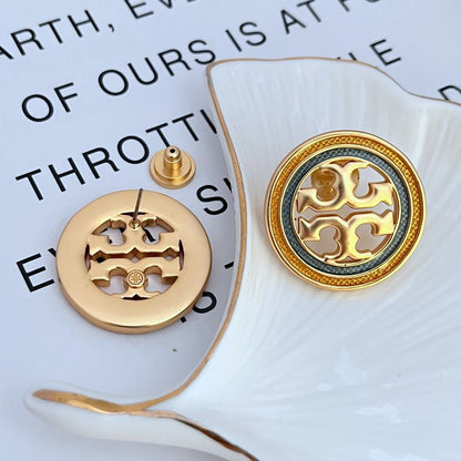 Tory Burch Round Openwork Enamel Metal Earrings