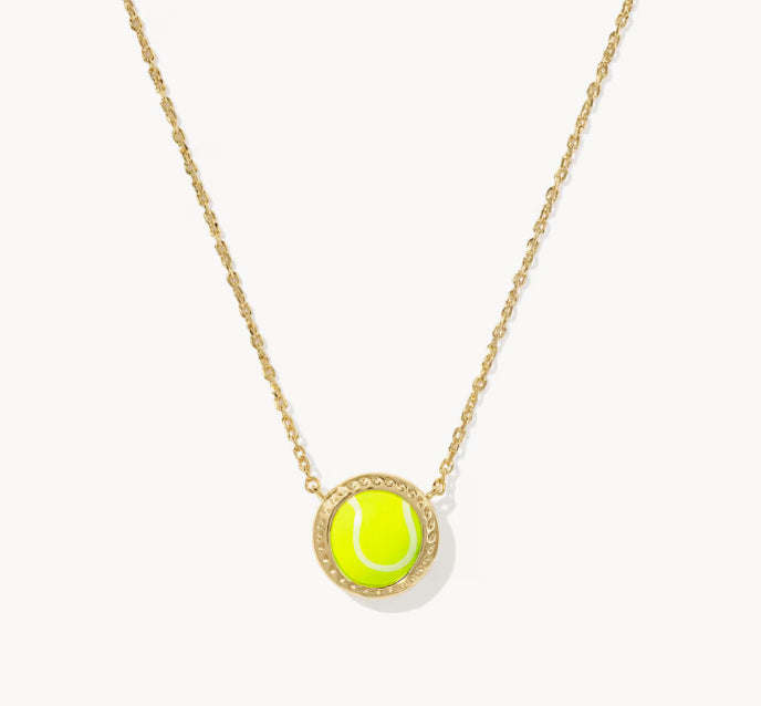 Gold-plated pendant necklace with round green sports ball and textured bezel