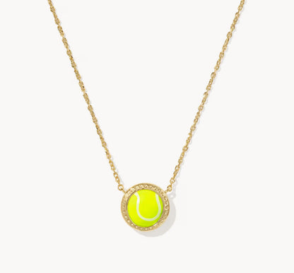 Gold-plated pendant necklace with round green sports ball and textured bezel