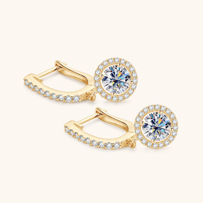 Moissanite Halo Drop Huggie Earrings