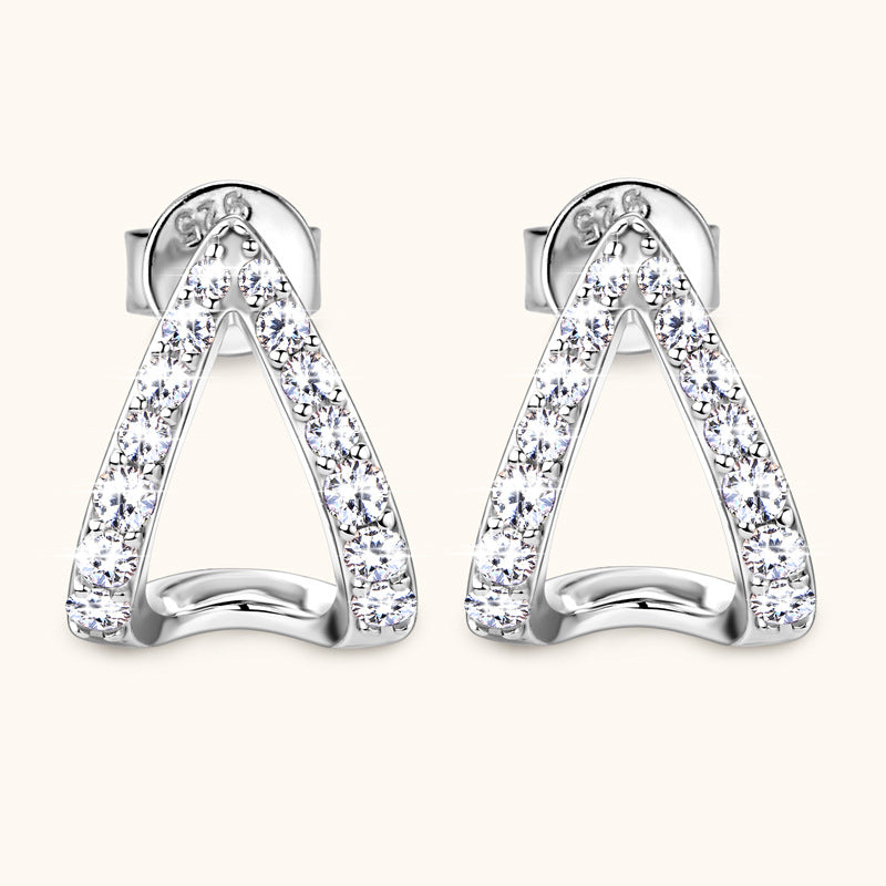 Triple Moissanite Open Triangle Earrings
