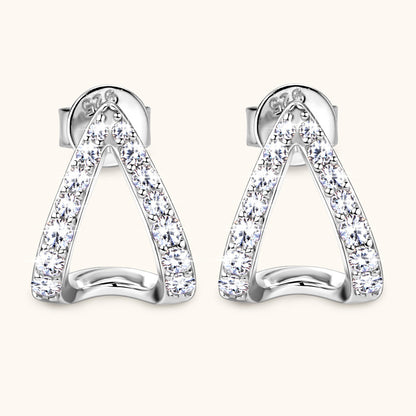 Triple Moissanite Open Triangle Earrings
