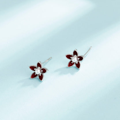 sterling silver pearl star stud earrings