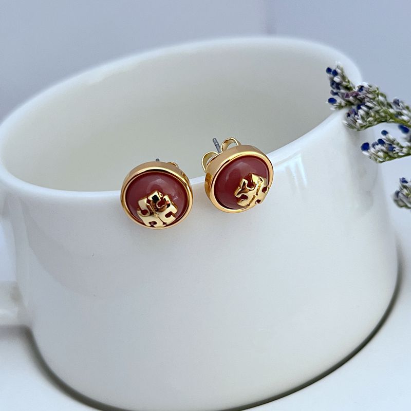 Tory Burch Commute Resin Logo Round Metal Stud Earrings women