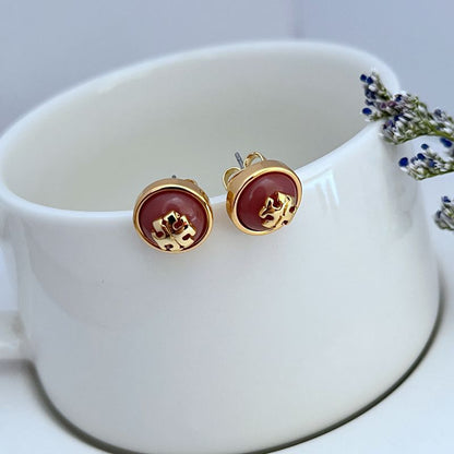 Tory Burch Commute Resin Logo Round Metal Stud Earrings women