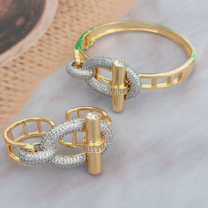 Pig nose horizontal bar ring bracelet set inlaid zircon bracelet ring women