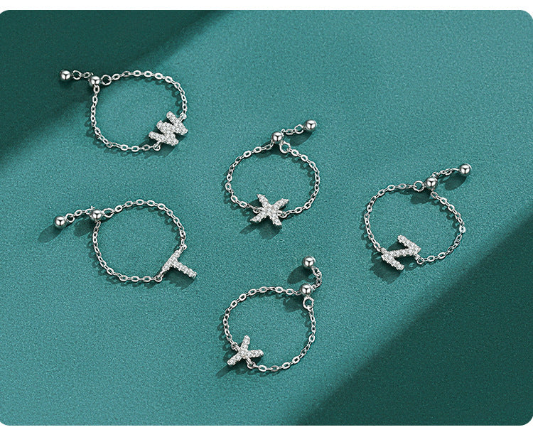 Sterling silver pavé initial letter bracelets, linked chain with sparkling letter charms