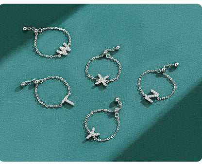 Sterling silver pavé initial letter bracelets, linked chain with sparkling letter charms