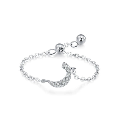 Silver Arabic letter pavé chain ring with pavé CZ letter charm, showing side view