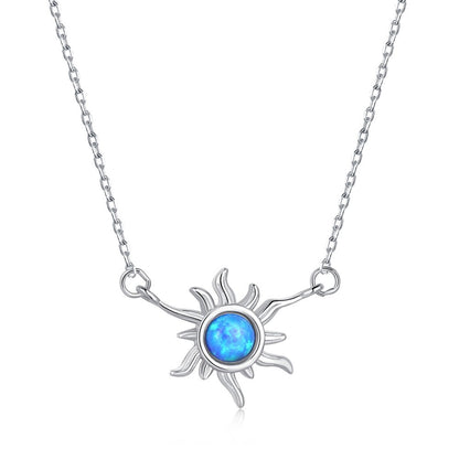 Sun Flower shape blue Opal Hawaiian Necklace