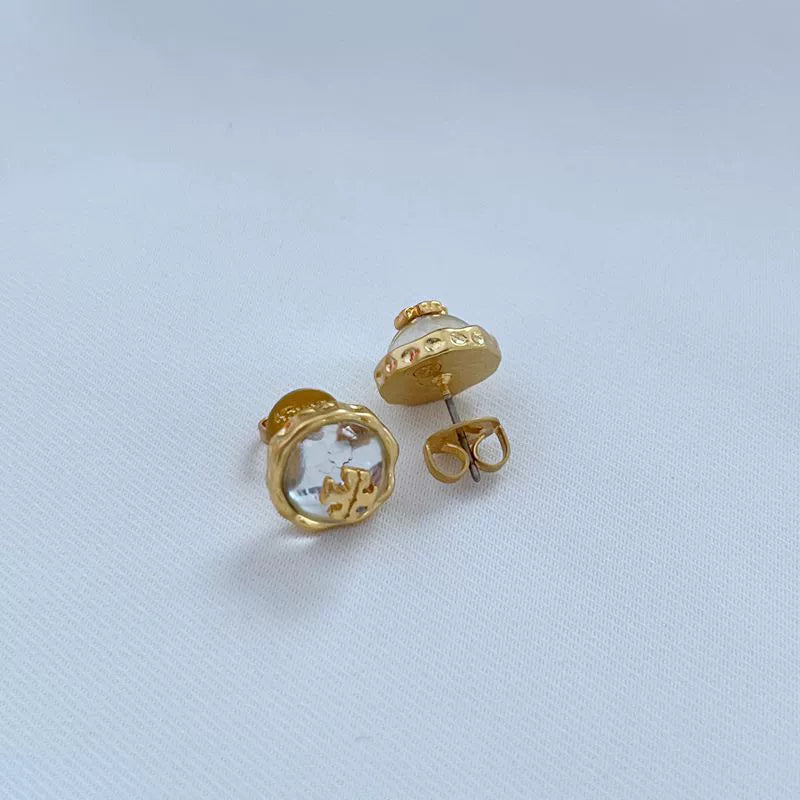 Tory Burch Metal Logo Gemstone Earrings