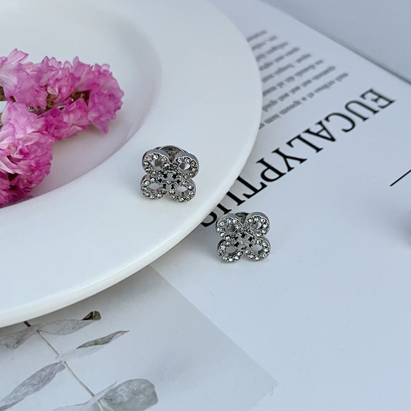 Tory Burch Sweet Diamond Four-Leaf Clover Metal Stud Earrings