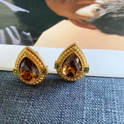 Oscar de la Renta heart-shaped crystal stud clip-on earrings