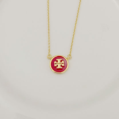 Tory Burch Logo Enamel Round Pendant Necklace