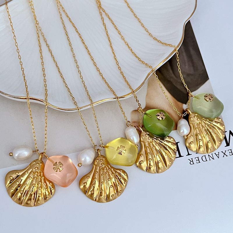 Tory Burch Freshwater Pearl Acrylic Shell-Shaped Pendant Necklace