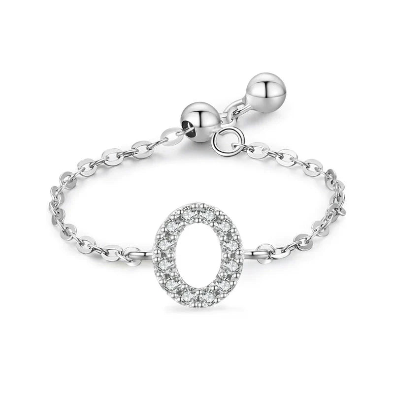 Sterling silver pavé letter O bracelet with link chain and round toggle clasp