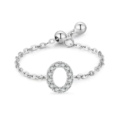 Sterling silver pavé letter O bracelet with link chain and round toggle clasp