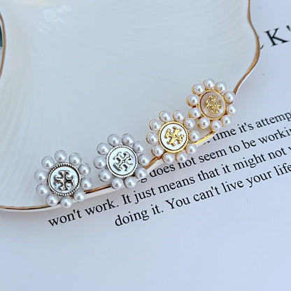 Tory Burch Gentle and Sweet Pearl Sunflower Round Stud Earrings