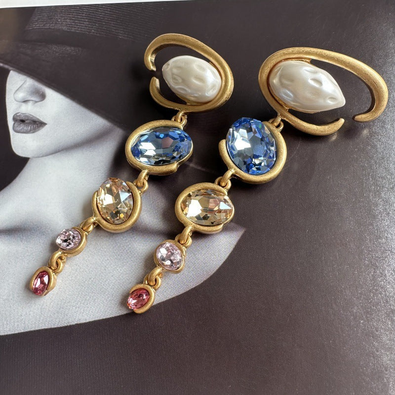 Oscar de la Renta Exquisite Long Crystal Drop Earrings Evening