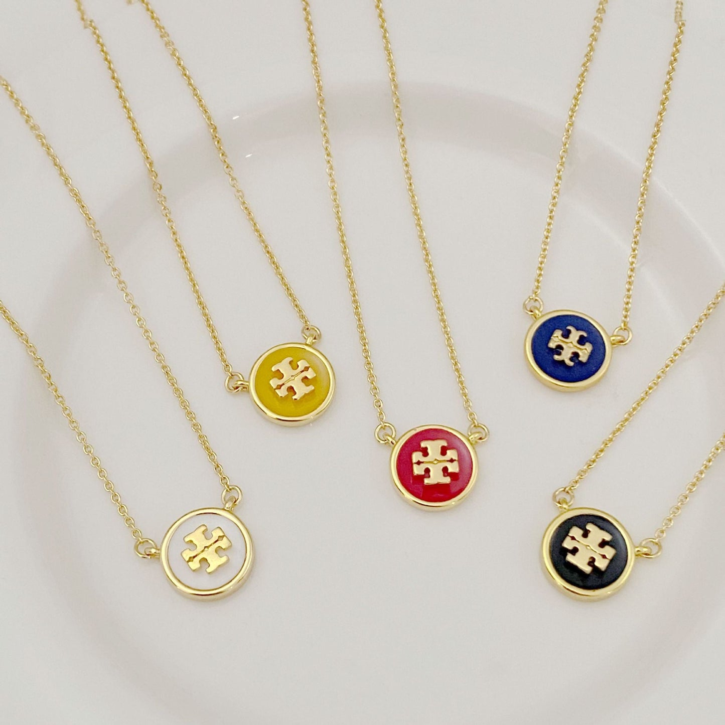 Tory Burch Logo Enamel Round Pendant Necklace