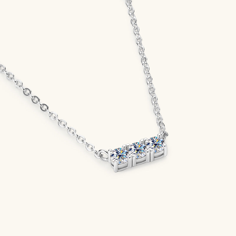 Three-Stone Moissanite Bar Necklace