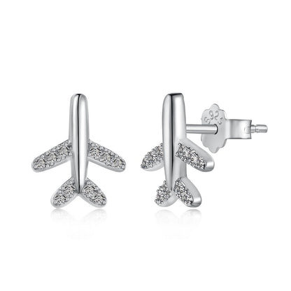 18K Gold Plated Mini Aircraft Ear Stud Earrings Women