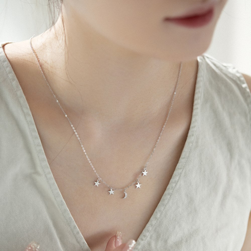 small Star And Moon pendant 18K women necklaces