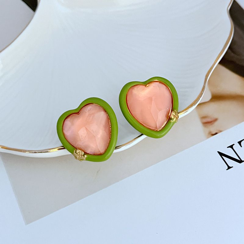 Tory Burch Sweet Acrylic-Inlaid Large Heart Stud Earrings
