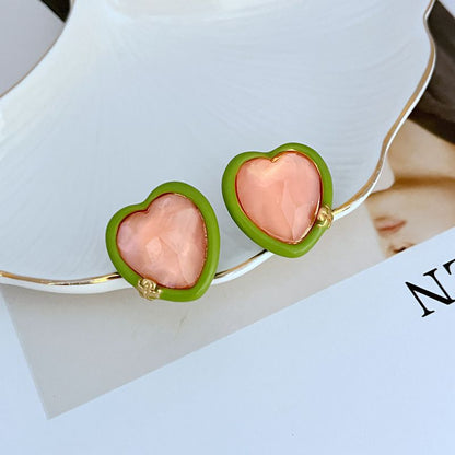 Tory Burch Sweet Acrylic-Inlaid Large Heart Stud Earrings