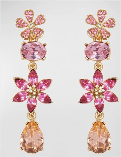 Oscar de la Renta Floral Colored Crystal Glass Teardrop Earrings