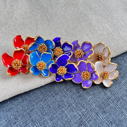 Oscar de la Renta Vintage Enamel Floral Stud Earrings for Women