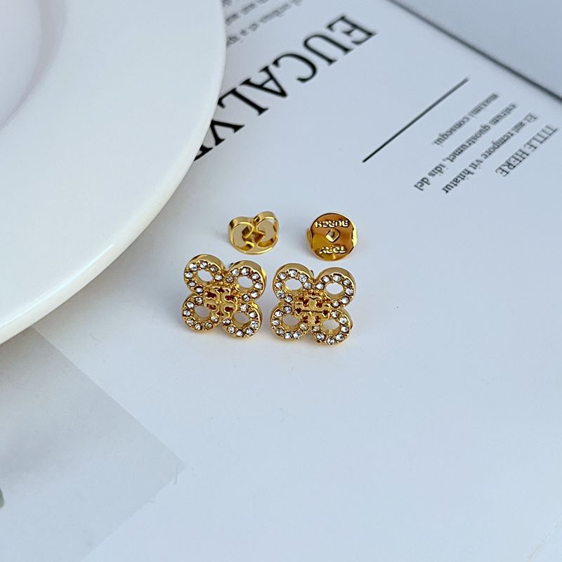 Tory Burch Sweet Diamond Four-Leaf Clover Metal Stud Earrings