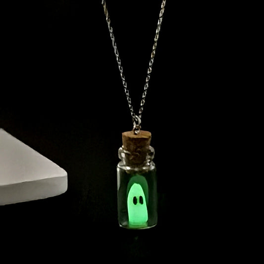 Halloween Glow-in-the-Dark Necklace - S925 Sterling Silver Ghost Pendant Bottle Jewelry