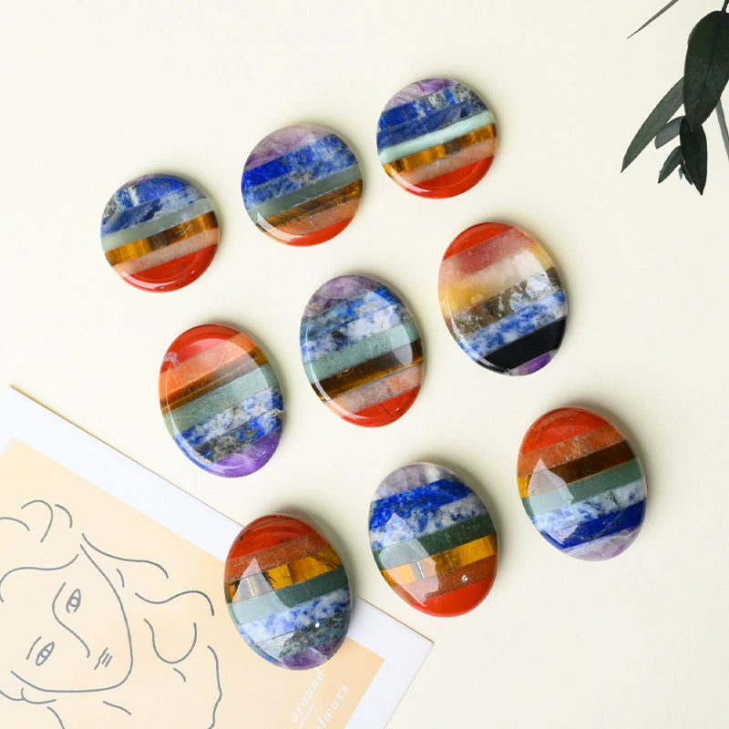 Round Rainbow Chakra Thumb Worry Stone