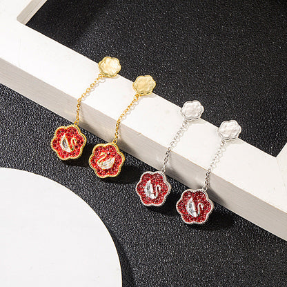 Swarovski S925 Sterling Silver Red Swan Tassel Earrings