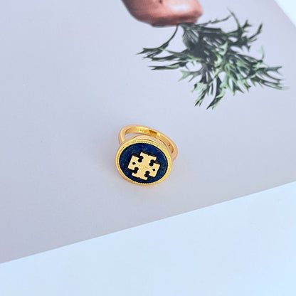 Tory Burch Classic Enamel Geometric Round Logo Metal Ring