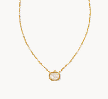 Gold chain necklace with white mother-of-pearl pumpkin pendant
