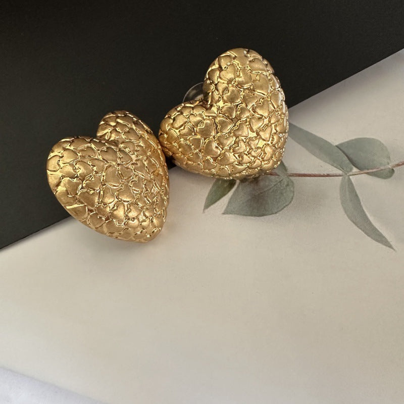 Oscar de la Renta Vintage-Print Heart Stud & Clip-on Earrings