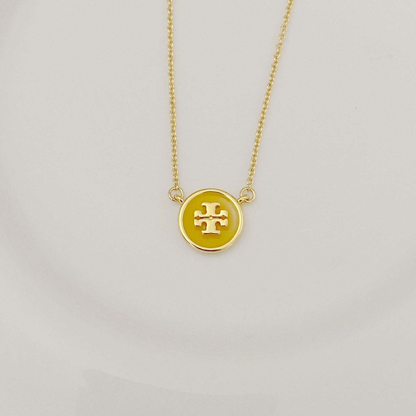 Tory Burch Logo Enamel Round Pendant Necklace