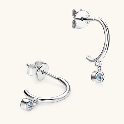 Moissanite Drop Earrings with Curved Bar