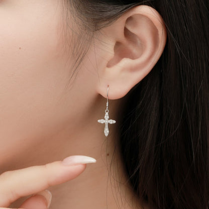 diamond cross hook earrings