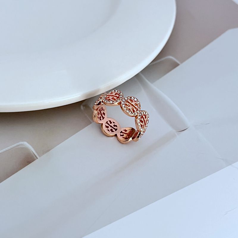 Tory Burch Round Rhinestone Cutout Logo Ring