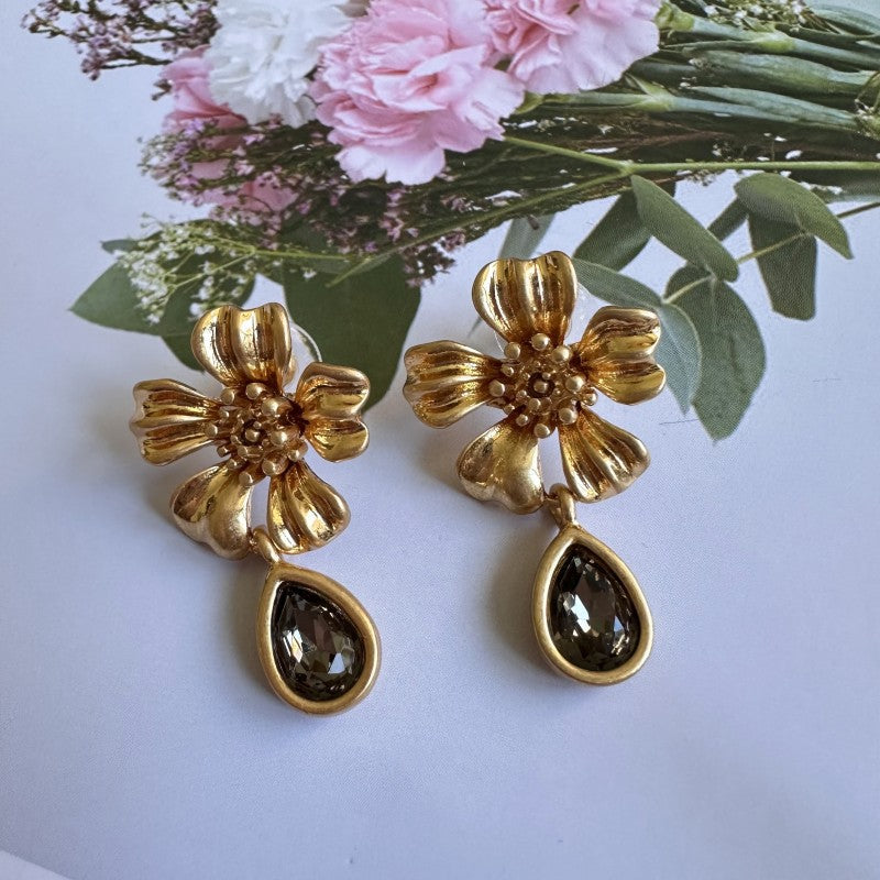 Oscar de la Renta Vintage Floral Enamel and Crystal Stud Earrings
