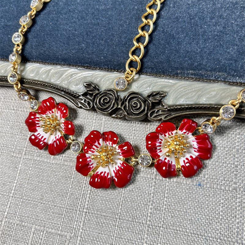 Oscar de la Renta Enamel Cherry Blossom Pendant Necklace