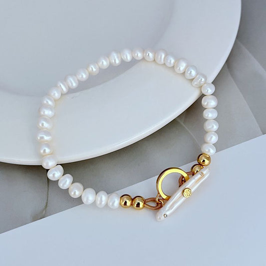 Tory Burch Natural Freshwater Pearl Bead OT-Clasp Bracelet